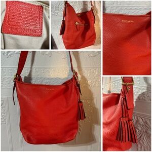 COACH Shoulder Bag Duffle Legacy Leather Red Purse Tassels
